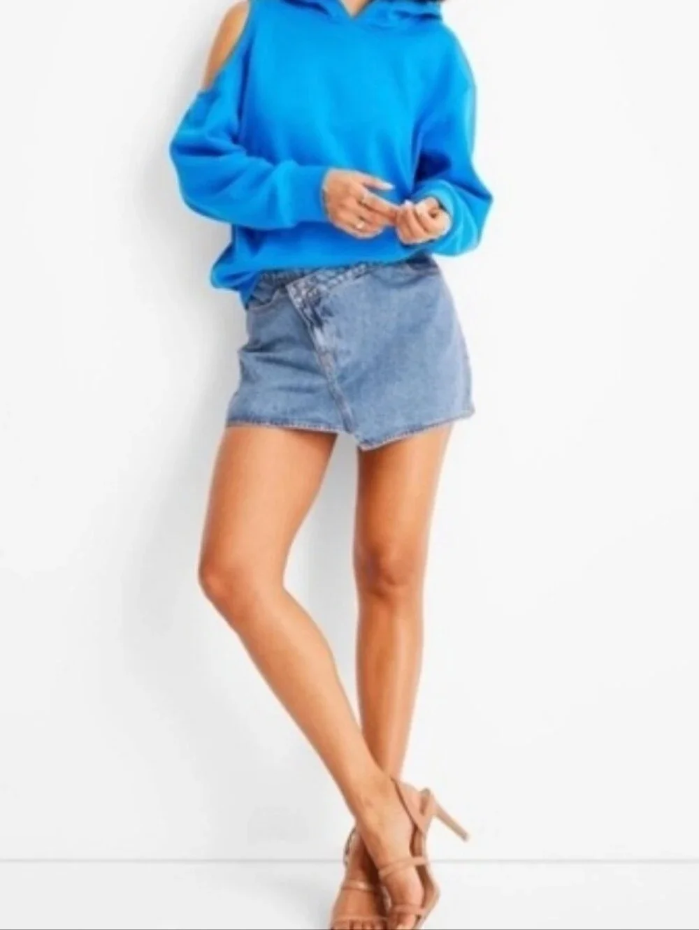 Future Collective Kehlana Barfield Asymmetrical Mini Denim Skirt
